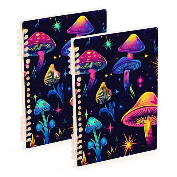 joogoo Spiral Journal Notebook Neon Mushrooms College Ruled Notebooks 8.3" x 5.7" 2 PCs