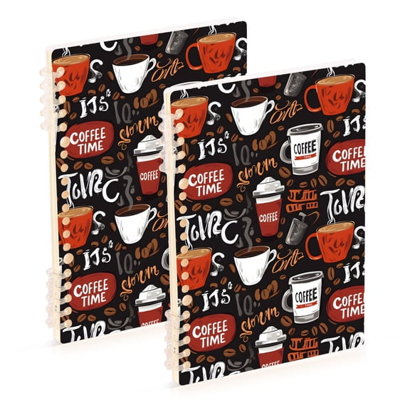 joogoo Spiral Journal Notebook Red Coffee Time College Ruled Notebooks 8.3" x 5.7" 2 PCs