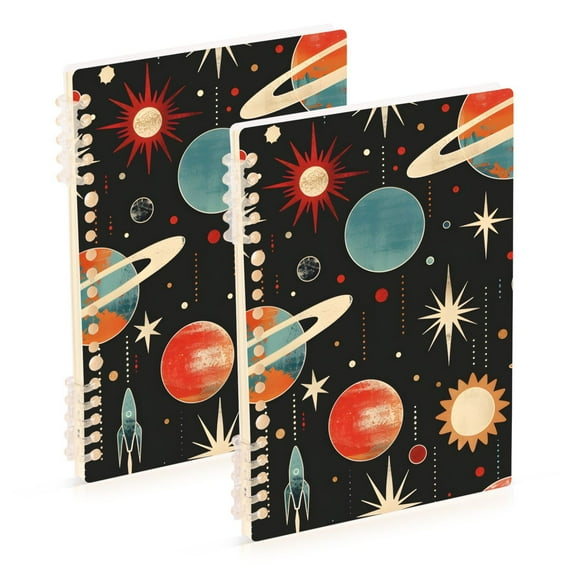 joogoo Spiral Journal Notebook Retro Space Planets Rockets College Ruled Notebooks 8.3" x 5.7" 2 PCs