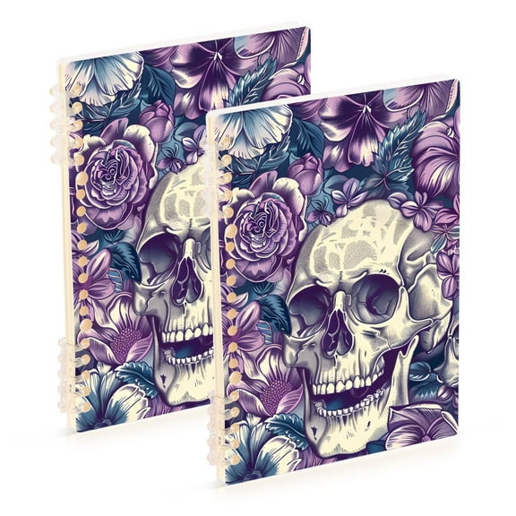 joogoo Spiral Journal Notebook Skull Purple Flowers College Ruled Notebooks 8.3" x 5.7" 2 PCs