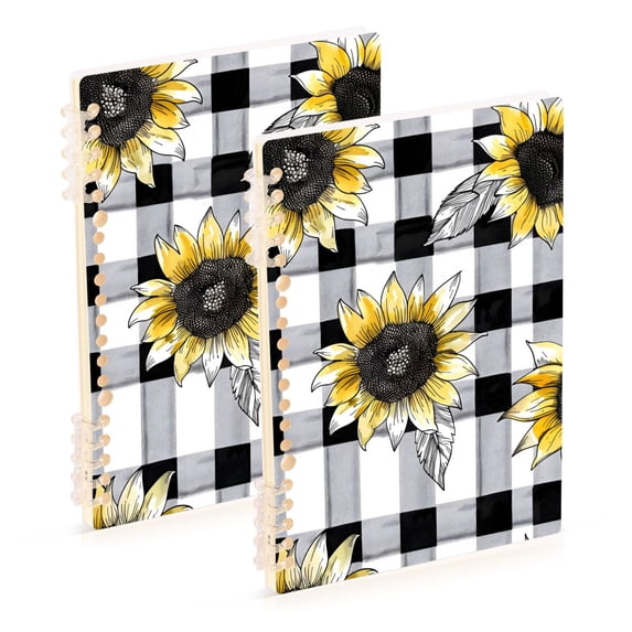 joogoo Spiral Journal Notebook Sunflowers on Checkered Grid College Ruled Notebooks 8.3" x 5.7" 2 PCs