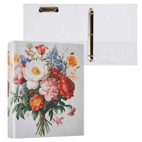 joogoo Spring Flowers Hardcover 3 Ring Binder 1.5" Round Rings Interior Pockets Binders Organizer 1 Pack