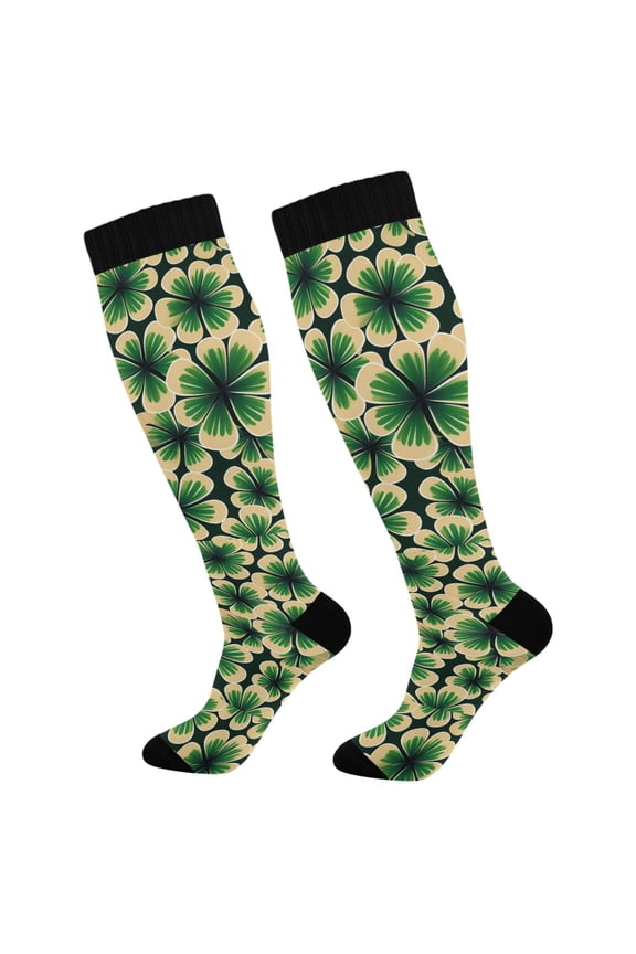 St Patrick Art Clover Long Socks Women Men Knee High Sock