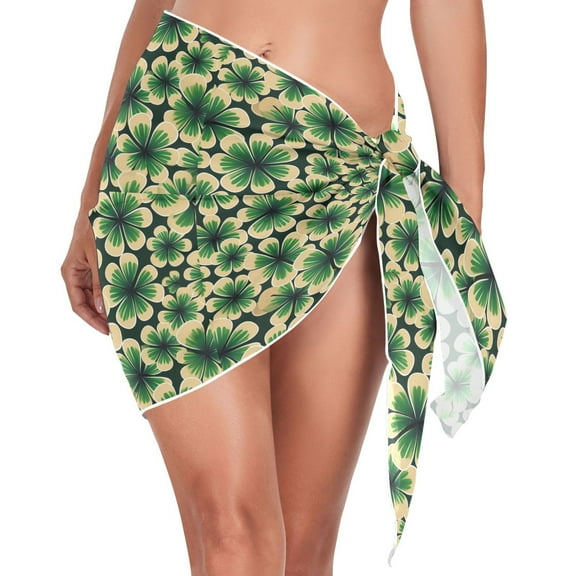 joogoo St Patrick Art Clover Women's Beach Sarong Bathing Suit Wrap Swimwear Cover Ups S