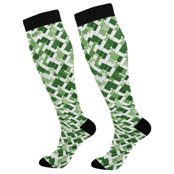 joogoo St Patrick Checkered Grid Socks Women Men Knee High Sock