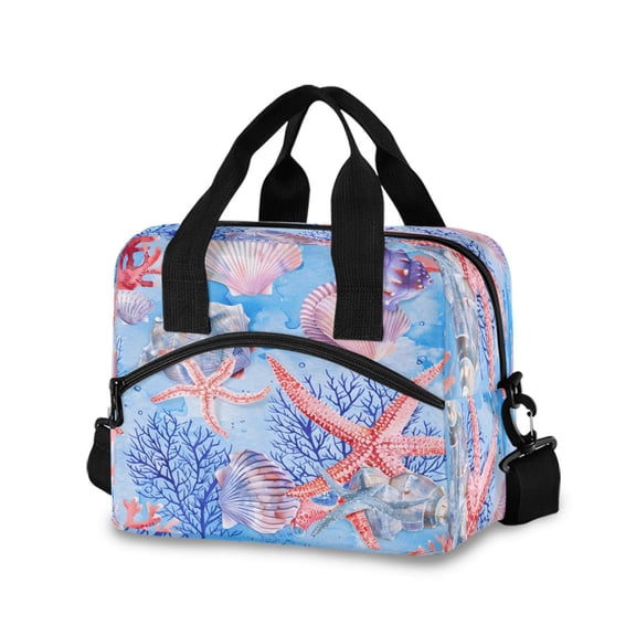 joogoo Starfish Seashell Conch Insulated Lunch Bags Reusable Cooler Box with Shoulder Strap