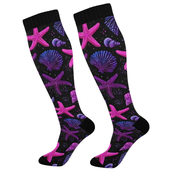 joogoo Starfish Shells Purple Socks Women Men Knee High Sock