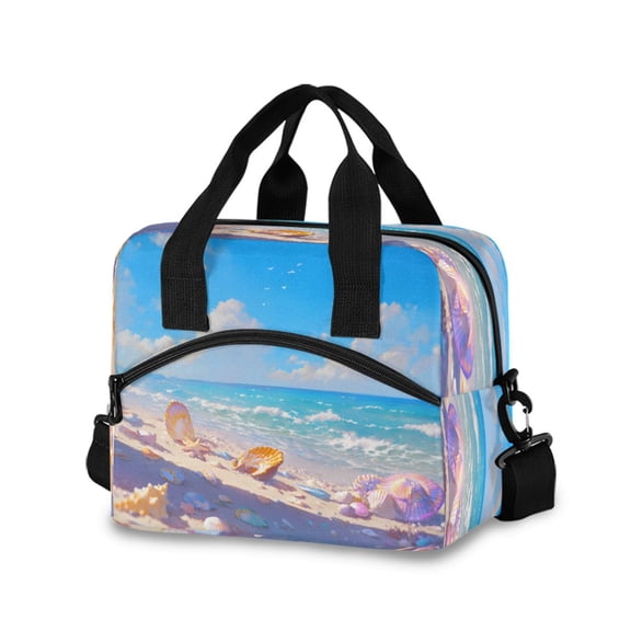 joogoo Starfish and Shells Beach Insulated Lunch Bags Reusable Cooler Box with Shoulder Strap
