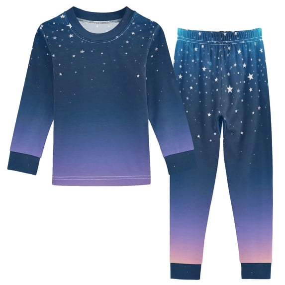 joogoo Starry Blue Gradient Stars 2 Piece Long Sleeve Tee and Pants Cotton Pajama Set 8Y
