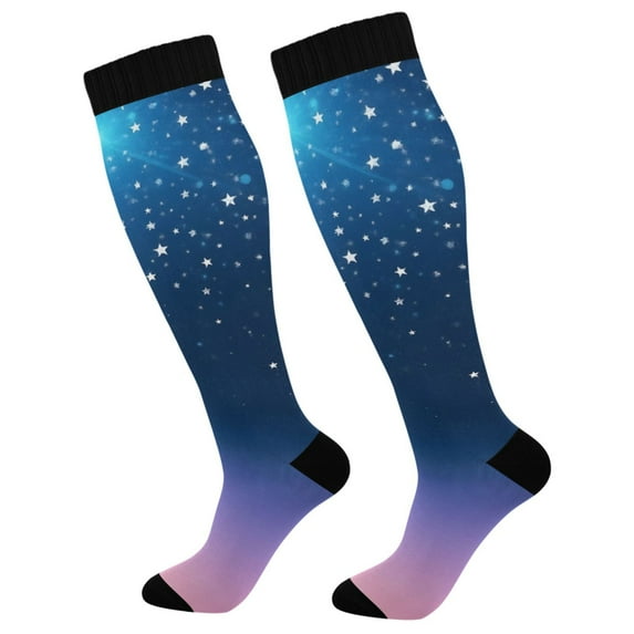 joogoo Starry Blue Gradient Stars Socks Women Men Knee High Sock