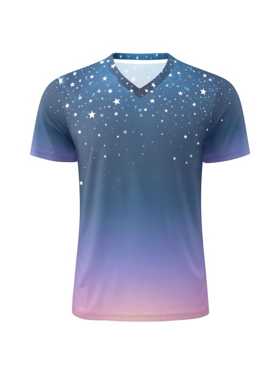 Starry Blue Gradient Stars Men's Soccer Jersey Athletic Plus Size T-Shirt V-Neck Sport Fan Game Day Shirt Medium