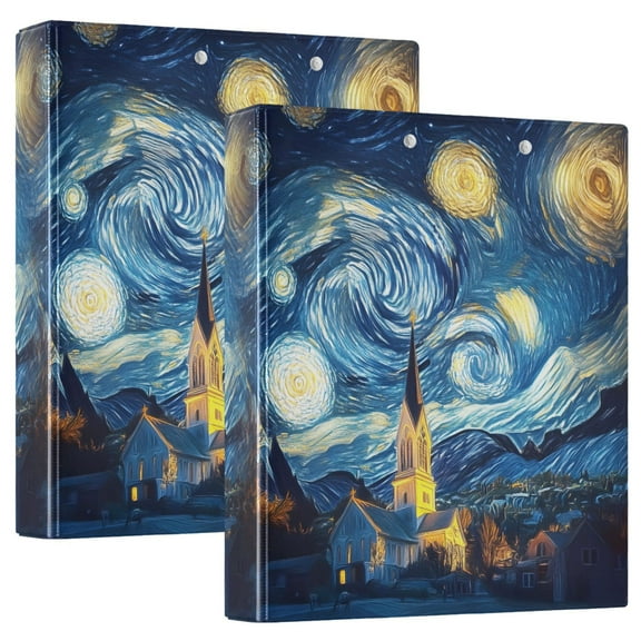joogoo Starry Sky Oil Paint Hardcover 3 Ring Binder 1.5" Round Rings Interior Pockets Binders Organizer 2 Pack
