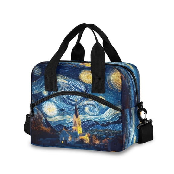 joogoo Starry Sky Oil Paint Insulated Lunch Bags Reusable Cooler Box with Shoulder Strap