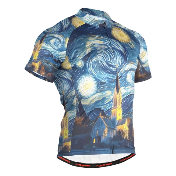 joogoo Starry Sky Oil Paint Men's Cycling Jerseys Mountain Bike Short Sleeve Tops L