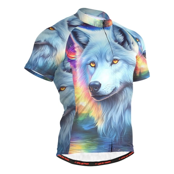 joogoo Starry with Wolf Men's Cycling Jerseys Mountain Bike Short Sleeve Tops S