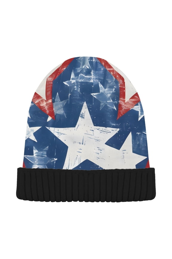 Stars on Blue Beanie Hats Men Women Cuffed Skull Cap Winter Warm Knit Thick Beanies