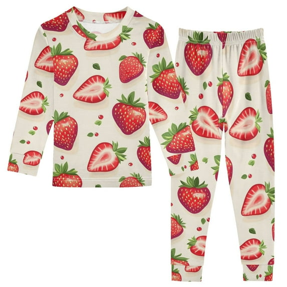 joogoo Strawberries Pajamas Set Long Sleeve Soft Cotton Sleepwear 2 Piece 18M