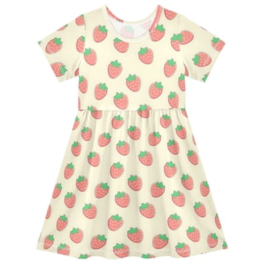 joogoo Strawberry Cute Girls' Short Sleeve Dress Kids Dresses 5-6T