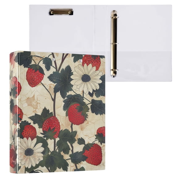 joogoo Strawberry Daisy Floral Retro Hardcover 3 Ring Binder 1.5" Round Rings Interior Pockets Binders Organizer 1 Pack