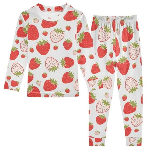 joogoo Strawberry Red 2 Piece Long Sleeve Tee and Pants Cotton Pajama Set 5Y