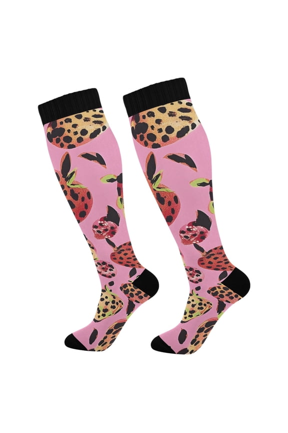 Strawberry Shape Leopard Socks Women Men Knee High Sock