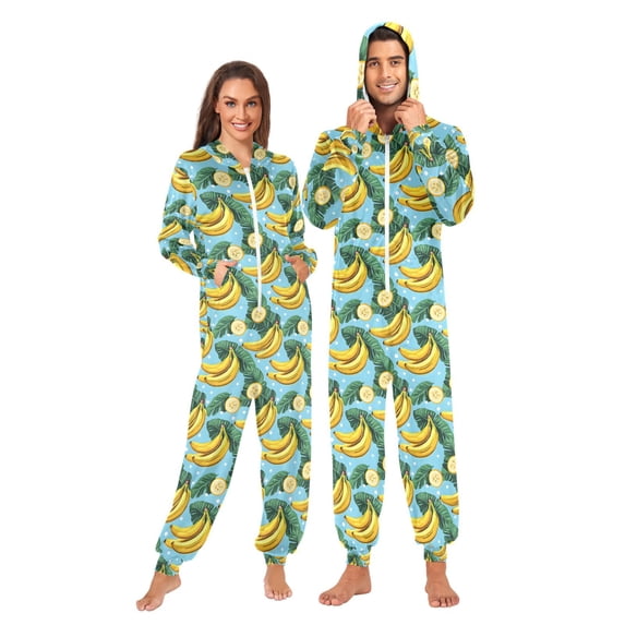 joogoo Summer Banana Leaves Unisex Adults Onesies Pajamas Jumpsuits L