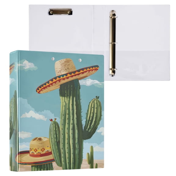 joogoo Summer Cactus Hardcover 3 Ring Binder 1.5" Round Rings Interior Pockets Binders Organizer 1 Pack