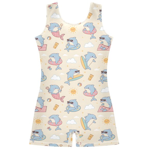 joogoo Summer Dolphin Pattern Girls Leotards Gymnastics Tumbling Outfit Biketard Unitard 7-8Years