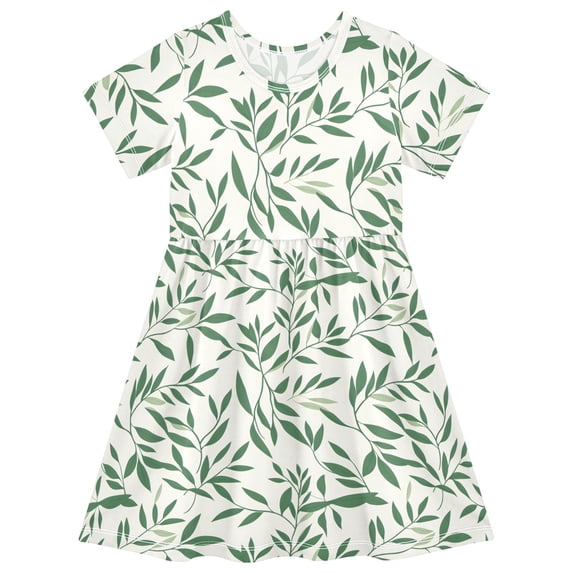 joogoo Summer Leaves Girls' Short Sleeve Dress Kids Dresses 4T