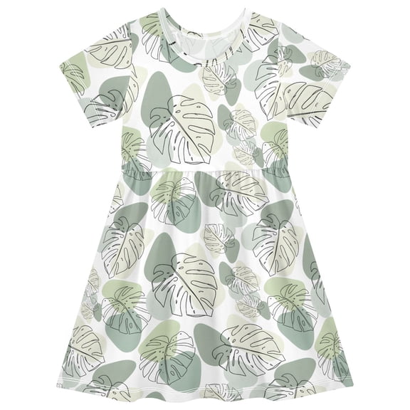 joogoo Summer Palm Leaf Girls' Short Sleeve Dress Kids Dresses 5-6T