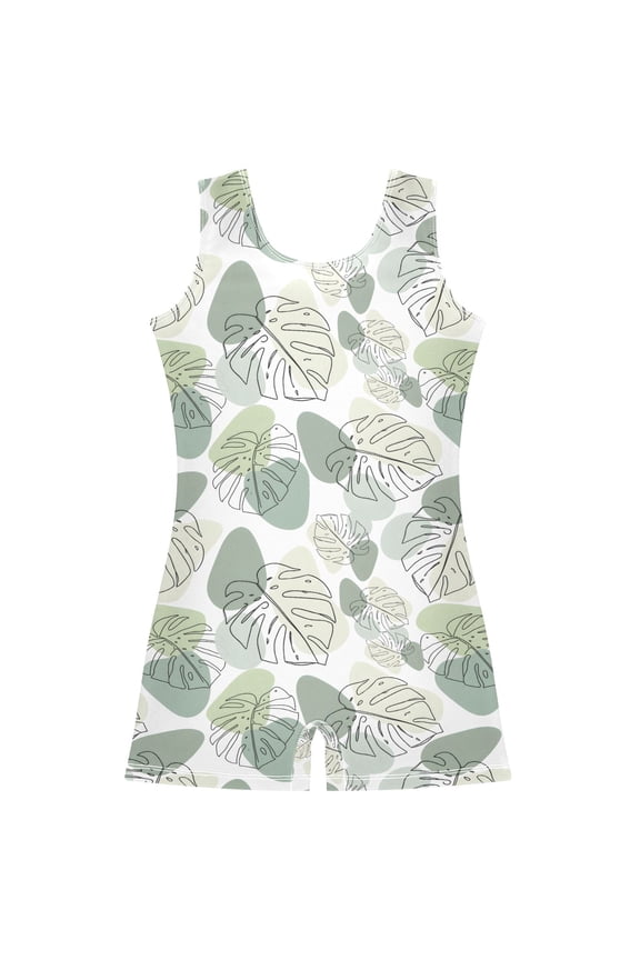 Summer Palm Leaf Pattern Girls Leotards Gymnastics Tumbling Outfit Biketard Unitard 5-6Years