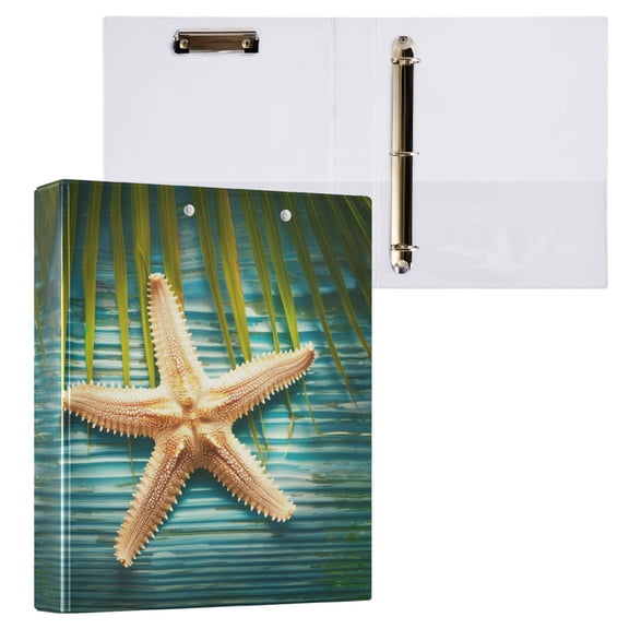 joogoo Summer Palm Leaf Sea Star Hardcover 3 Ring Binder 1.5" Round Rings Interior Pockets Binders Organizer 1 Pack