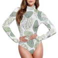 thumbnail image 1 of joogoo Summer Palm Leaf Women's Mock Turtle Neck Long Sleeve Bodysuit L, 1 of 8