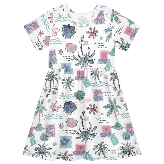joogoo Summer Palm Sea Girls' Short Sleeve Dress Kids Dresses 5-6T