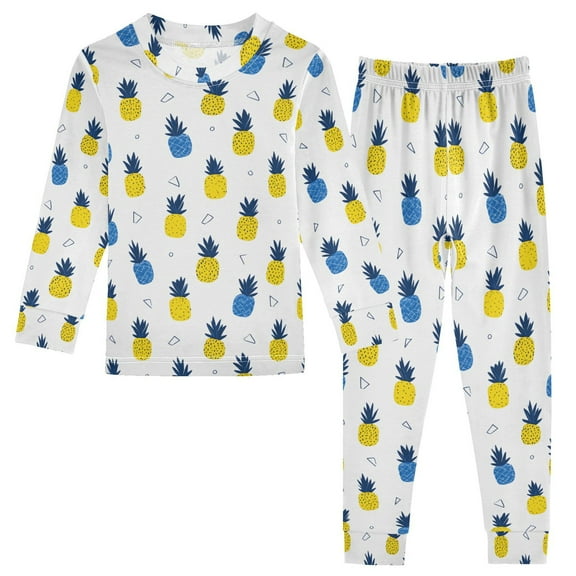 joogoo Summer Pineapples 2 Piece Long Sleeve Tee and Pants Cotton Pajama Set 5Y