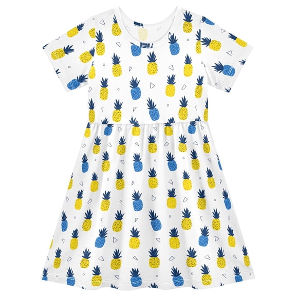 joogoo Summer Pineapples Girls' Short Sleeve Dress Kids Dresses 5-6T
