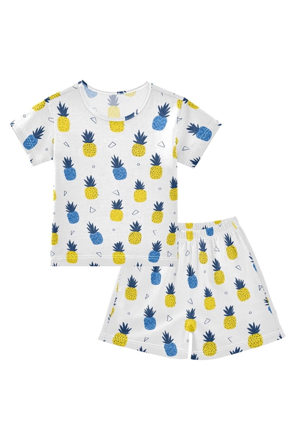 Summer Pineapples Pajama Sets Short Sleeve Cotton 2-Piece Sleepwear 10Y