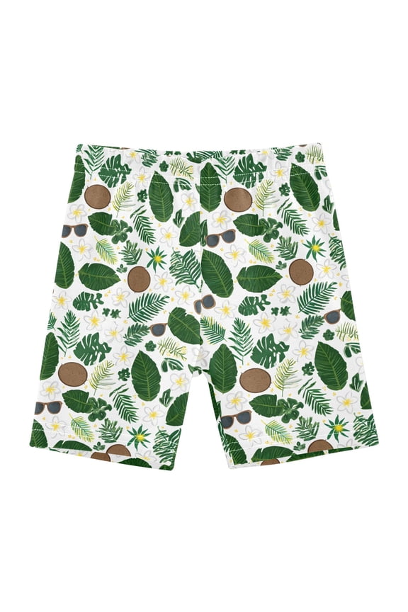 Summer Tropical Leaves Plumeria Flowers Girls Lined Shorts Bike Dance Bottoms 6T