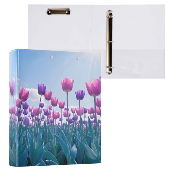 joogoo Summer Tulip Flower-a3 Hardcover 3 Ring Binder 1.5" Round Rings Interior Pockets Binders Organizer 1 Pack
