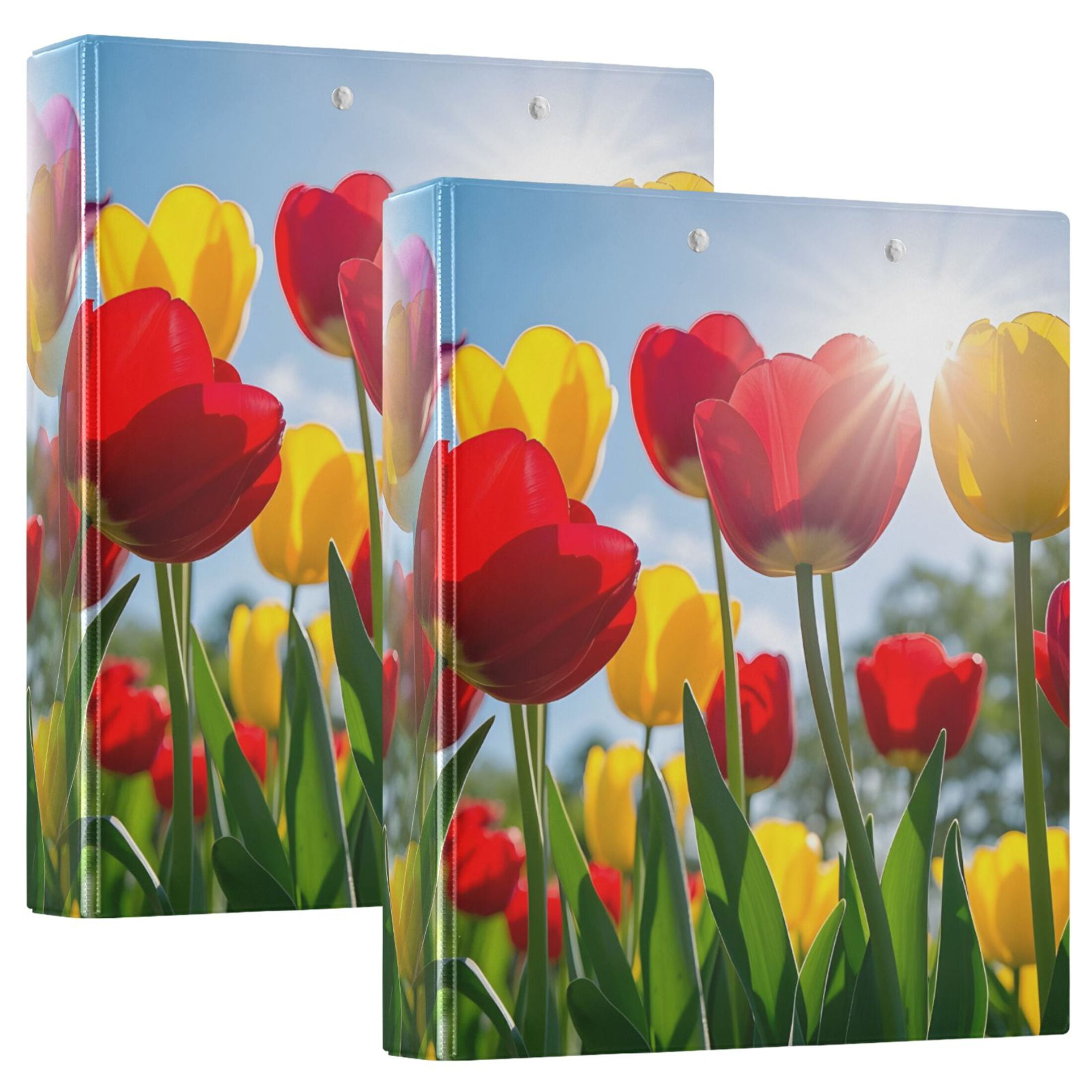 joogoo Summer Tulip Flower-a5 Hardcover 3 Ring Binder 1.5" Round Rings Interior Pockets Binders Organizer 2 Pack