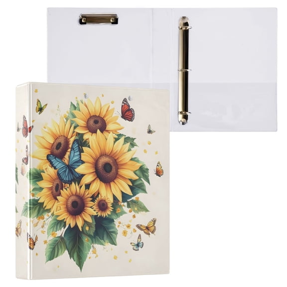 joogoo Sunflower Butterfly-i1 Hardcover 3 Ring Binder 1.5" Round Rings Interior Pockets Binders Organizer 1 Pack