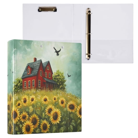 joogoo Sunflower Landscape Hardcover 3 Ring Binder 1.5" Round Rings Interior Pockets Binders Organizer 1 Pack