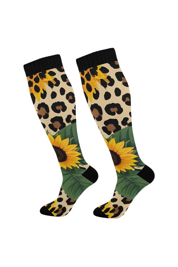 Sunflower in Leopard Socks Women Men Knee High Sock