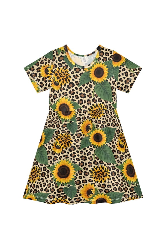 Sunflower in Leopard Girls' Short Sleeve Dress Kids Dresses 3T