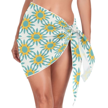 joogoo Sunflowers with Turquoise Women's Beach Sarong Bathing Suit Wrap Swimwear Cover Ups M