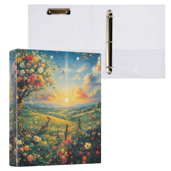 joogoo Sunset View Paint Hardcover 3 Ring Binder 1.5" Round Rings Interior Pockets Binders Organizer 1 Pack