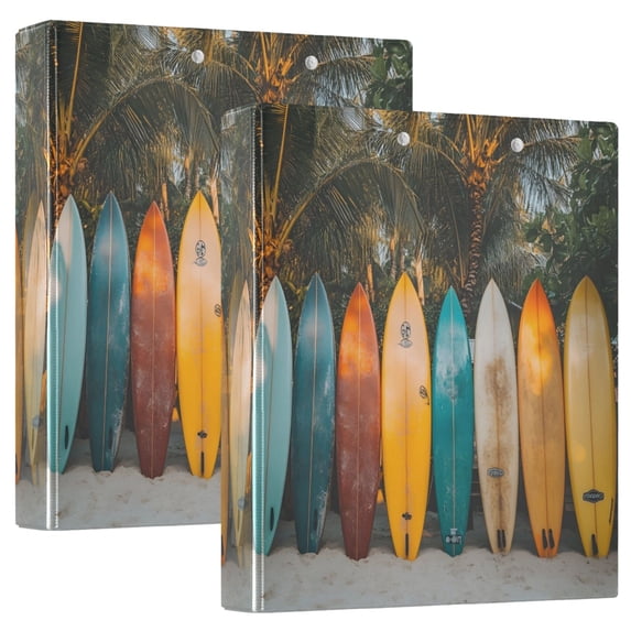 joogoo Surfboard Palm Beach Hardcover 3 Ring Binder 1.5" Round Rings Interior Pockets Binders Organizer 2 Pack