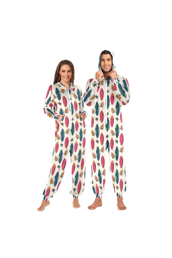 Surfboard Palm Leaves Unisex Adults Onesies Pajamas Jumpsuits L