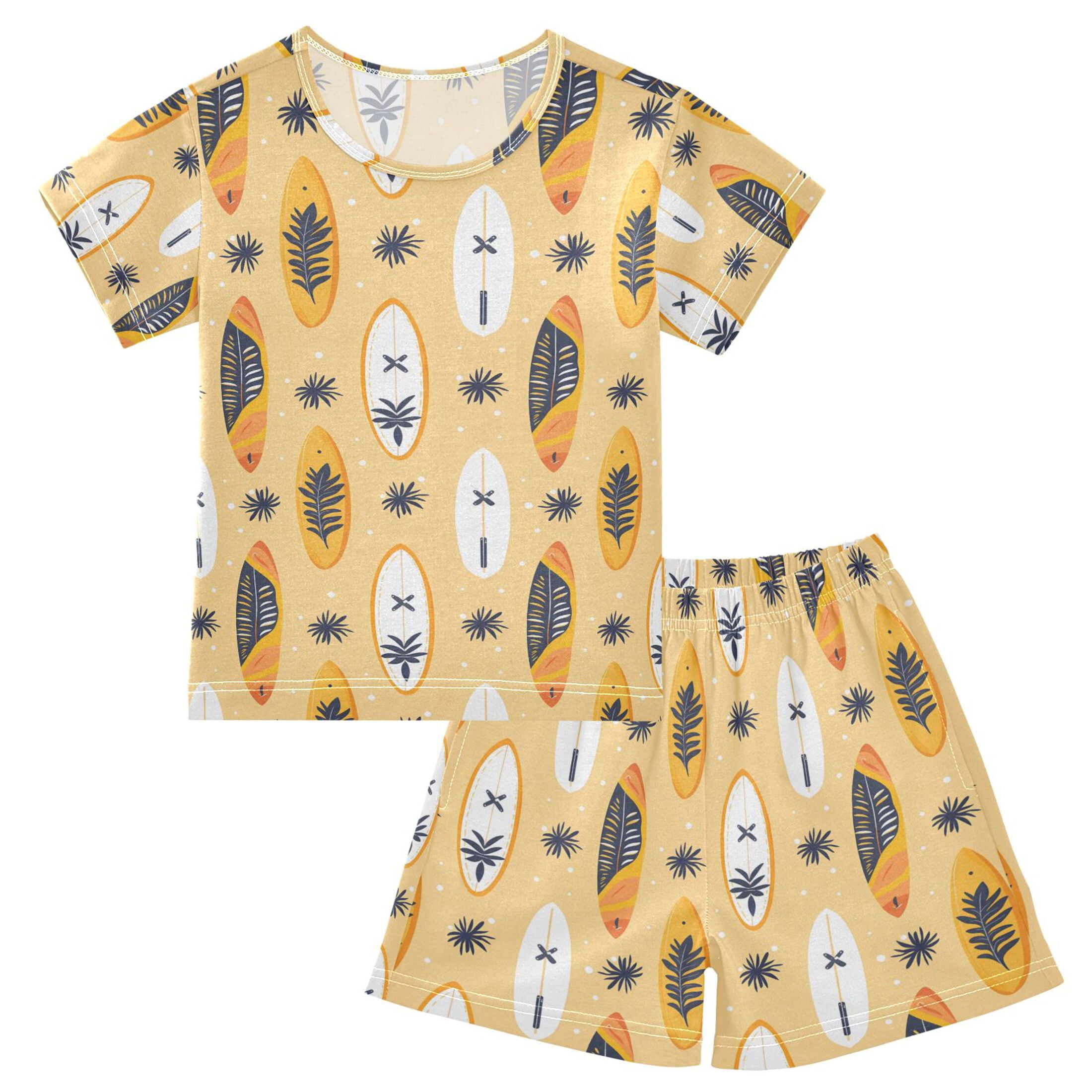 joogoo Surfboard Summer Pattern Pajama Sets Short Sleeve Cotton 2-Piece Sleepwear 10Y