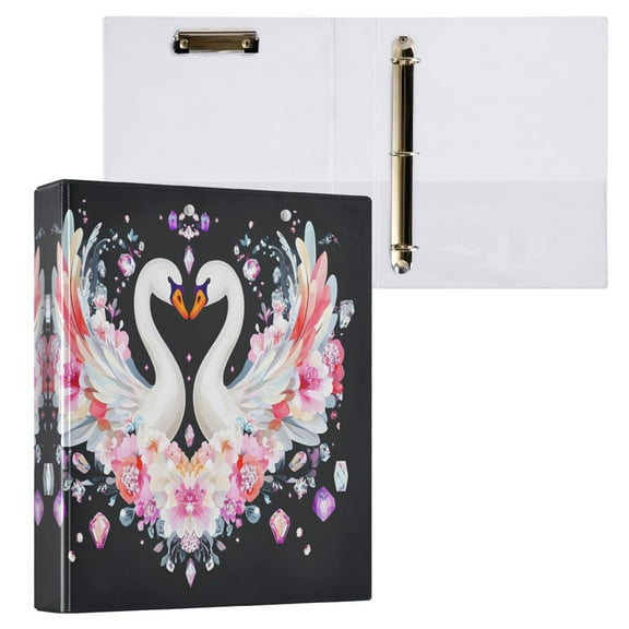 joogoo Swans Flower Hardcover 3 Ring Binder 1.5" Round Rings Interior Pockets Binders Organizer 1 Pack